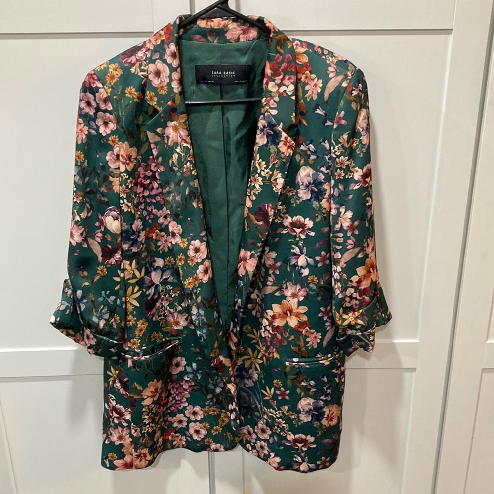 ZARA floral print open front blazer